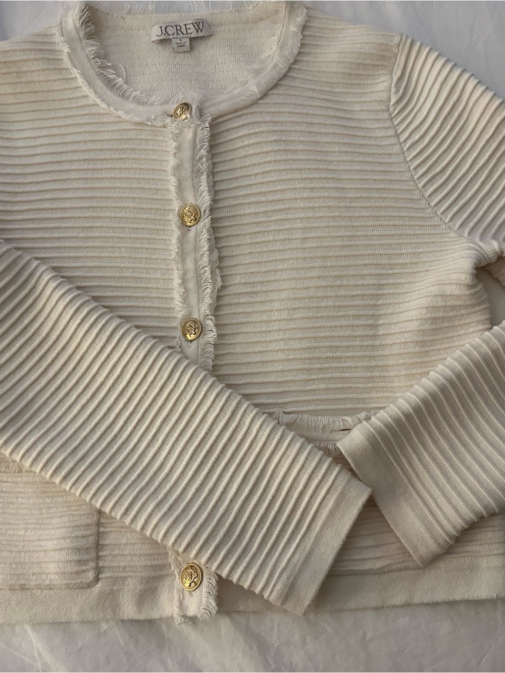 J. Crew Cream Ribbed Button-Front Cardigan - Picture 3 of 5